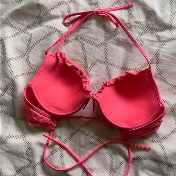 neon pink push up lacey bikini top - Picture 3 of 3